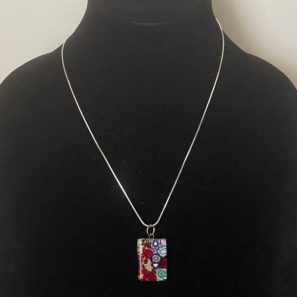 Vetro di Murano Millefiori glass pendant with sterling silver 925 chain Italy